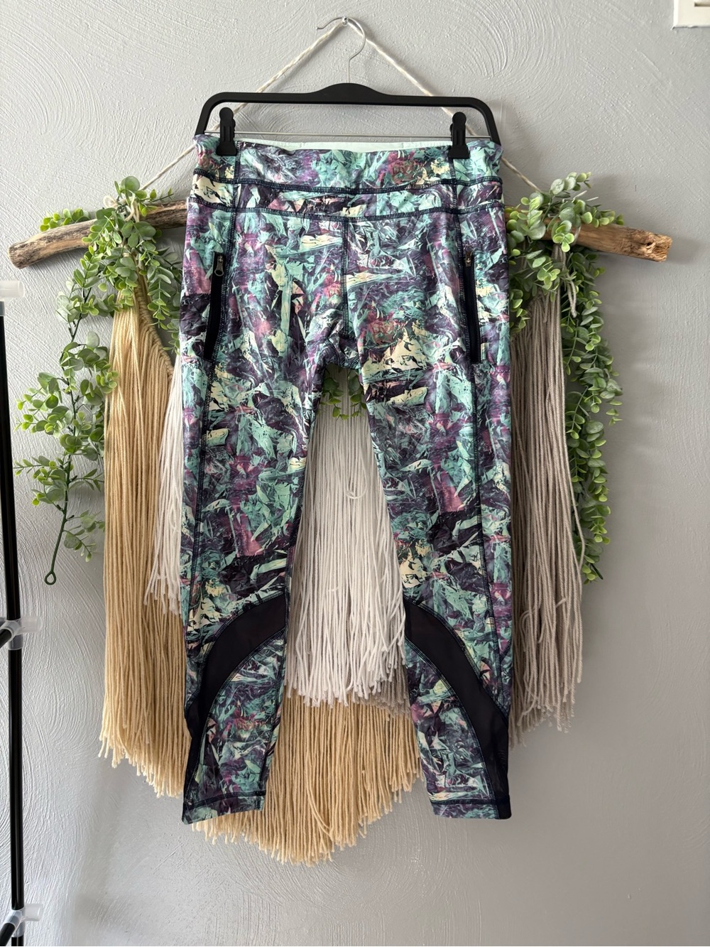 lululemon athletica Mint Green and Purple Abstract Print Leggings with Gray Trim